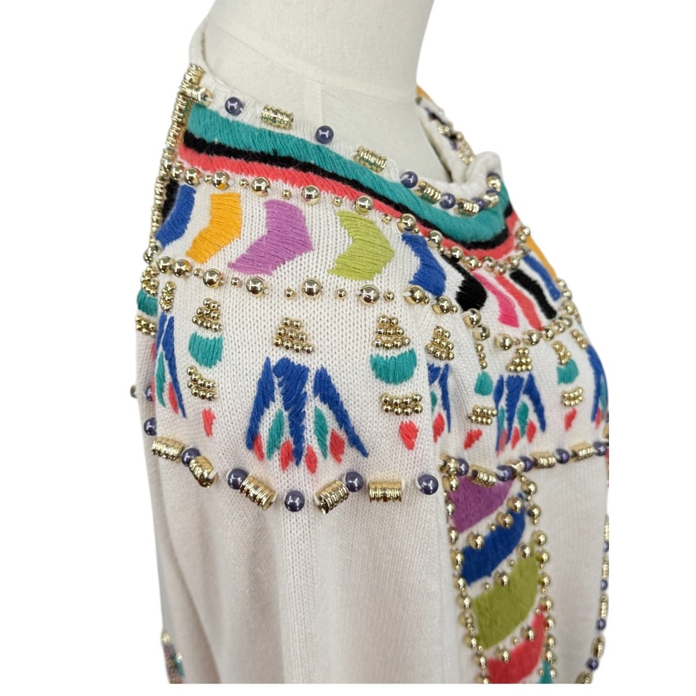 Michael Simon Womens Sweater 1991 Egyptian Beaded Embroidered Cardigan 1x vtg - Picture 7 of 9